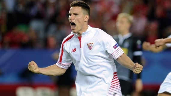 Kevin Gameiro celebrates after scoring for Sevilla