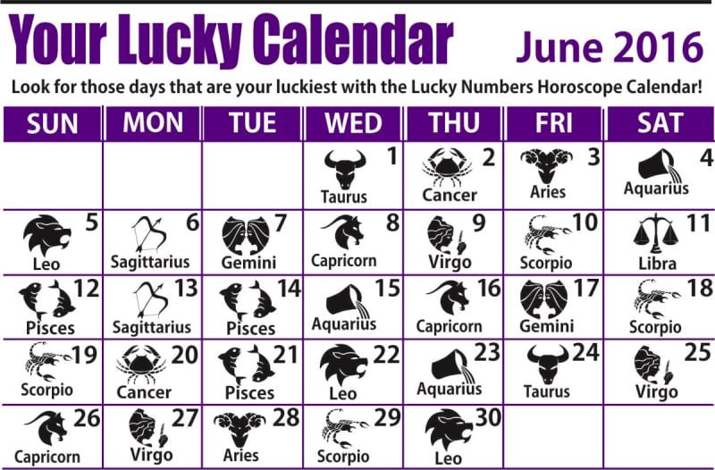 Your Lucky Calendar - June 2016 - Horoscoper