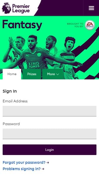 Login Page - Fantasy Premier League
