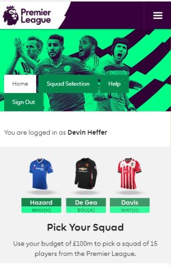 Main Menu - Fantasy Premier League