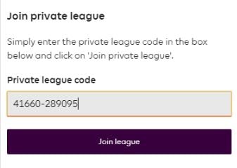 Enter SBN League Code - 41660-289095 - Fantasy Premier League