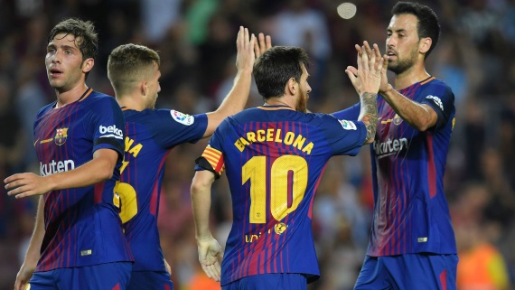 Barcelona Barcelona players celebrating a goal