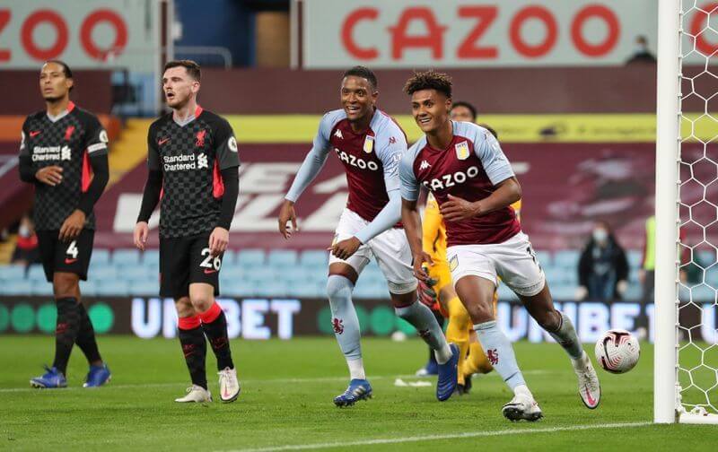 Aston Villa celebrate their 7-2 win over Liverpool