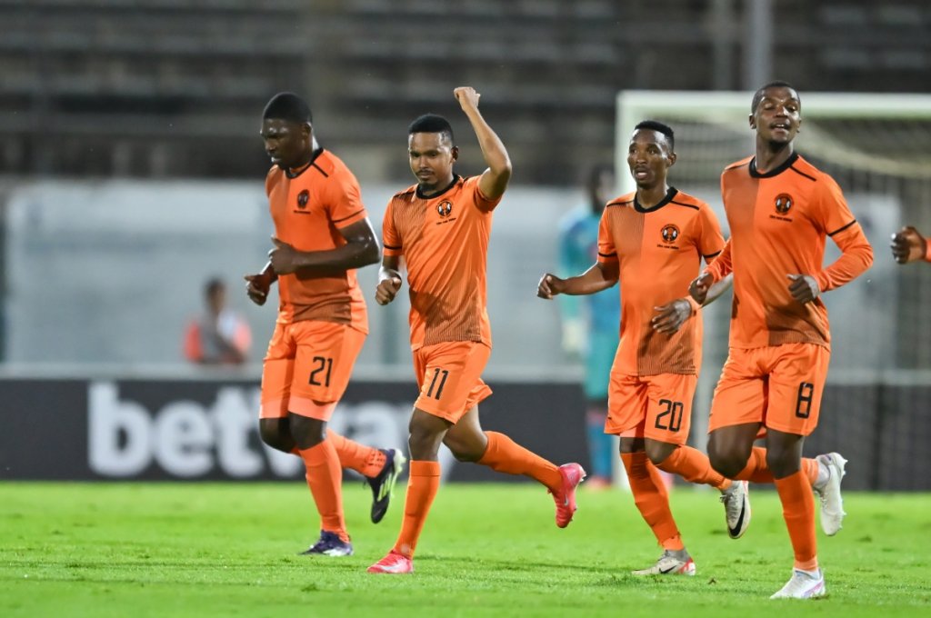 Polokwane City celebrates after Oswin Appollis puts them ahead after a fantastic team goal.