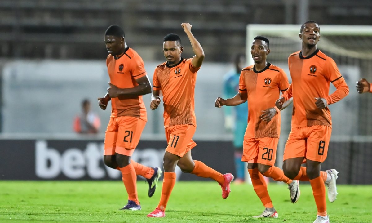 Polokwane City celebrates after Oswin Appollis puts them ahead after a fantastic team goal.