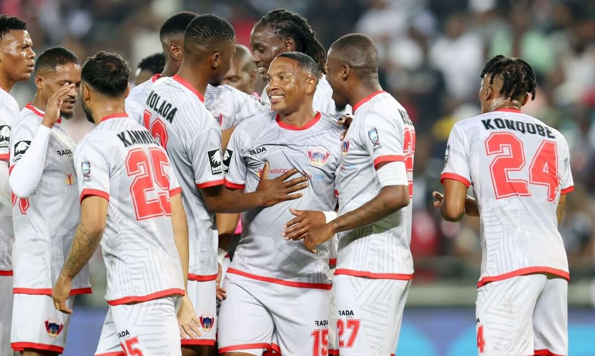 Chippa United midfielder Andile Jali celebrates after scoring goal against his former employees Orlando Oirates.