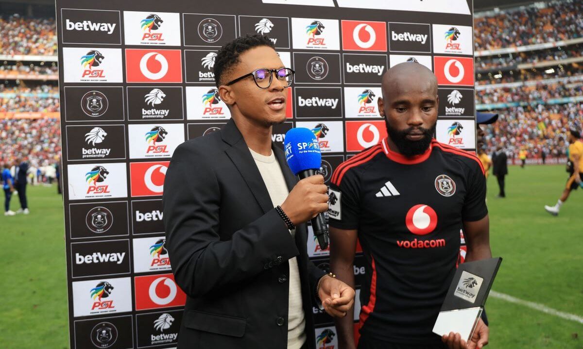 Makhehlene Makhaula of Orlando Pirates celebrates his Man of the Match award after a narrow 1-0 win in the Soweto Derby.