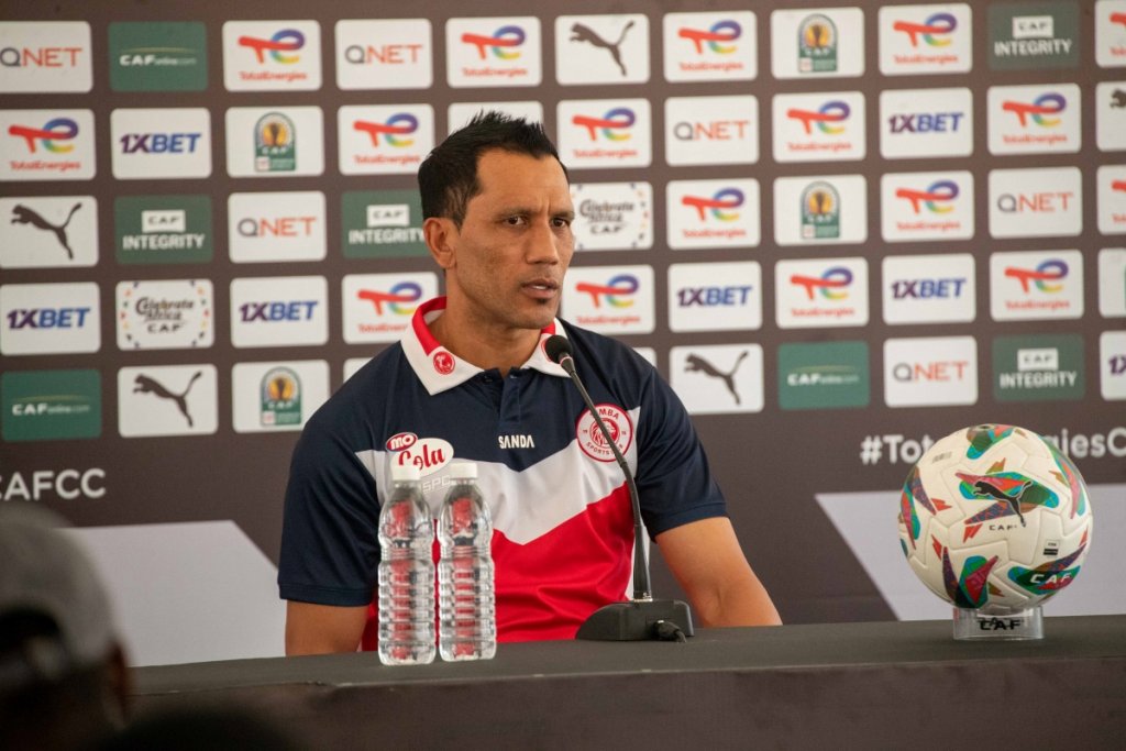 Fadlu Davids head coach of Simba FC speaking to the media ahead of their semi-final 2nd leg clash with Stellenbosch.