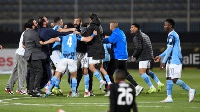 Pyramids celebrate after securing their place in the CAF Champions League final.