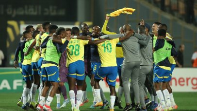 Mamelodi Sundowns celebrates after securing a place in the final of the CAF Champions League.