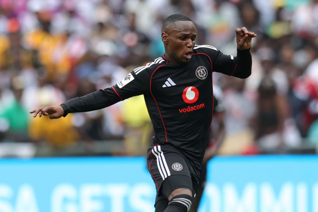 Kamogela Sebelebele of Orlando Pirates during the Betway Premiership 2025/26 match between Kaizer Chiefs and Orlando Pirates at FNB Stadium in Johannesburg on 28 February 2026 ©Samuel ShivambuBackpagePix