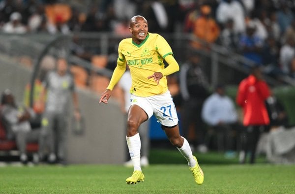 Thapelo Morena of Mamelodi Sundowns during the Betway Premiership 2025/26 football match between Orlando Pirates and Mamelodi Sundowns at FNB Stadium in Johannesburg on 18 February 2026 ©Nokwanda Zondi/BackpagePix
