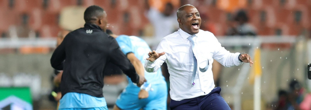 Pitso Dladla,, head coach of Durban City celebrates victory during the 2026 Nedbank Cup final match between Durban City and TS Galaxy at Peter Mokaba Stadium in Polokwane on 02 May 2026 ©Samuel ShivambuBackpagePix