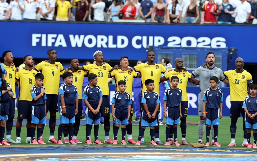 Team of Ecuador during the national anthem prior to the FIFA World Cup 2026 group stage match Ecuador against Germany, in New Jersey, USA, 25 June 2026. EPA/SARAH YENESEL