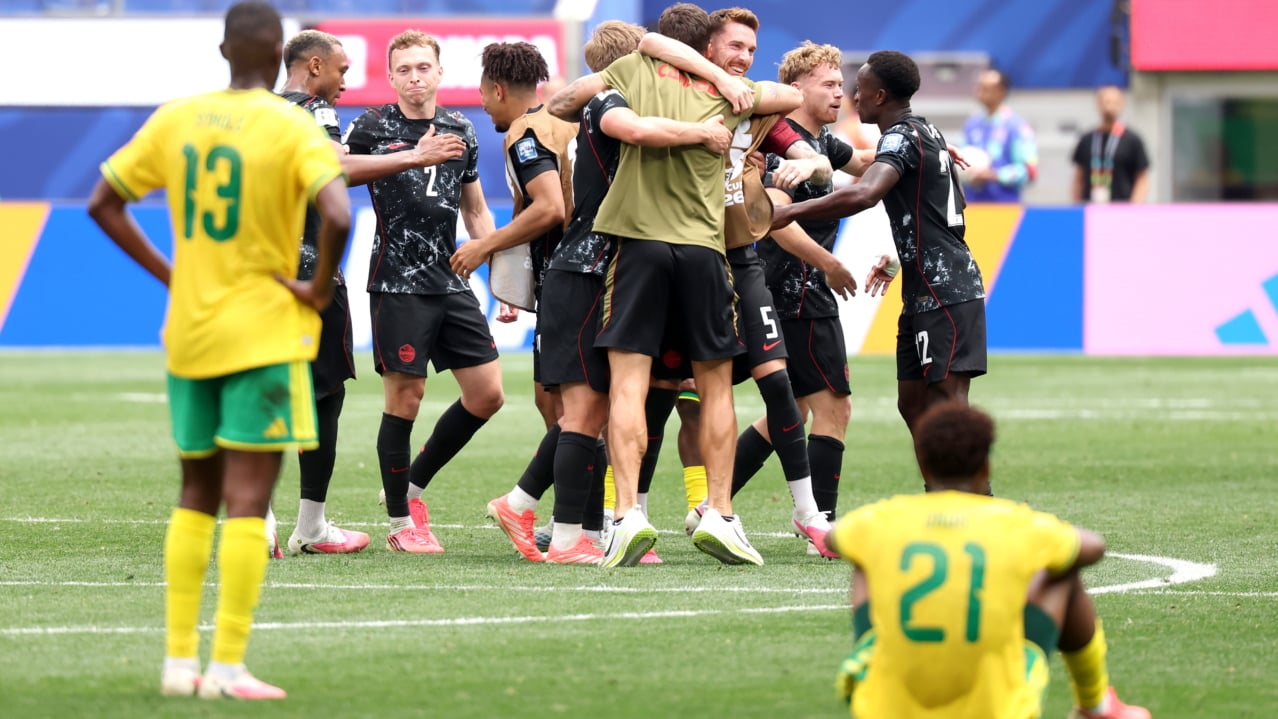 Players of Canada celebrate after winning the FIFA World Cup 2026 Round of 32 match South Africa against Canada, in Los Angeles, USA, 28 June 2026. EPA/CHRISTOPER TORRES