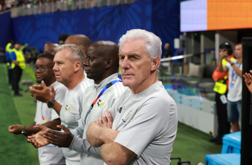 Hugo Broos and Helman Mkhalele, assistant coach of South Africa during the FIFA World Cup 2026 match between Czechia and South Africa at the Atlanta Stadium, Atlanta, America on 18 June 2026 ©Gavin Barker/BackpagePix