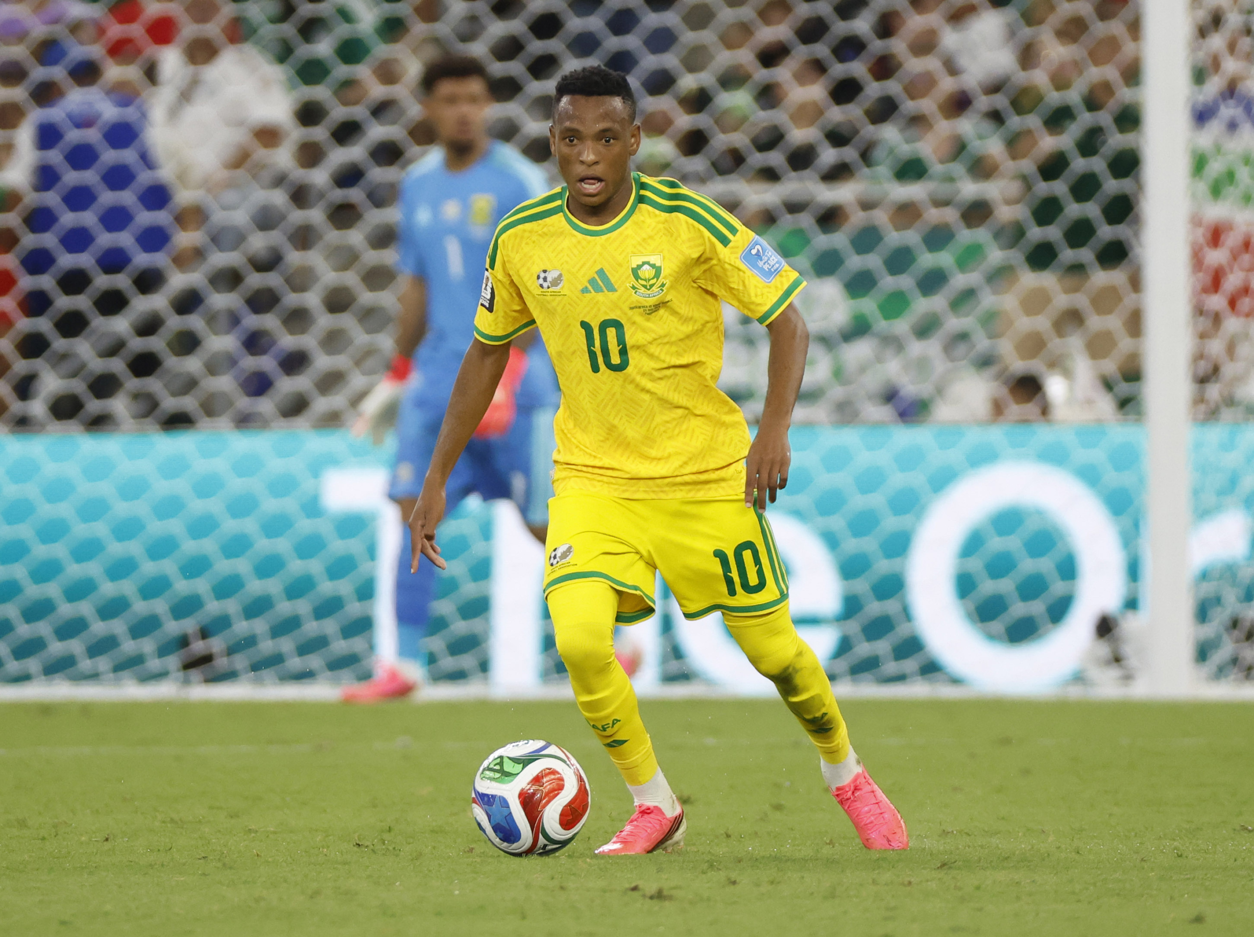 Relebohile Mofokeng of South Africa during the FIFA World Cup 2026 match between South Africa and South Korea at the Monterrey Stadium, Mexico on 24 June 2026 ©Gavin Barker/BackpagePix
