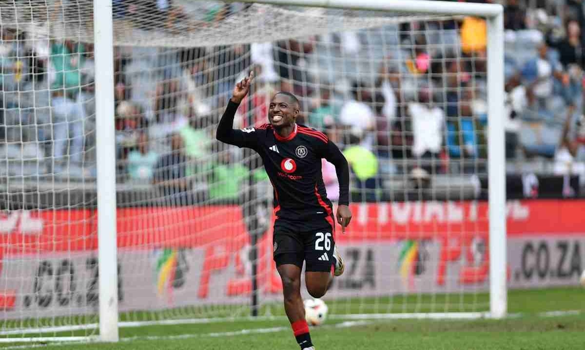 Bandile Shandu of Orlando Pirates celebrates goal during the Betway Premiership 2024/25 match between Orlando Pirates and TS Galaxy at Orlando Stadium in Soweto, on 17 May 2025 ©Phakamisa Lensman/BackpagePix