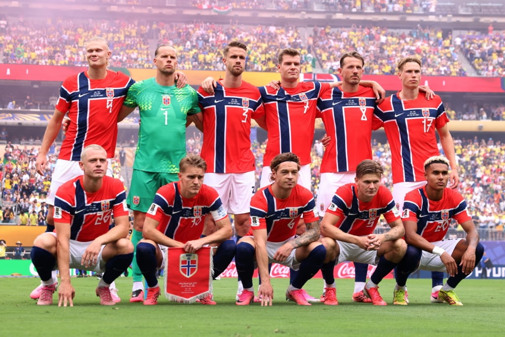 Players of Norway pose for a family picture ahead of the FIFA World Cup 2026 Round of 16 match Brazil against Norway, in East Rutherford, New Jersey, USA, 05 July 2026. EPA/OLGA FEDOROVA