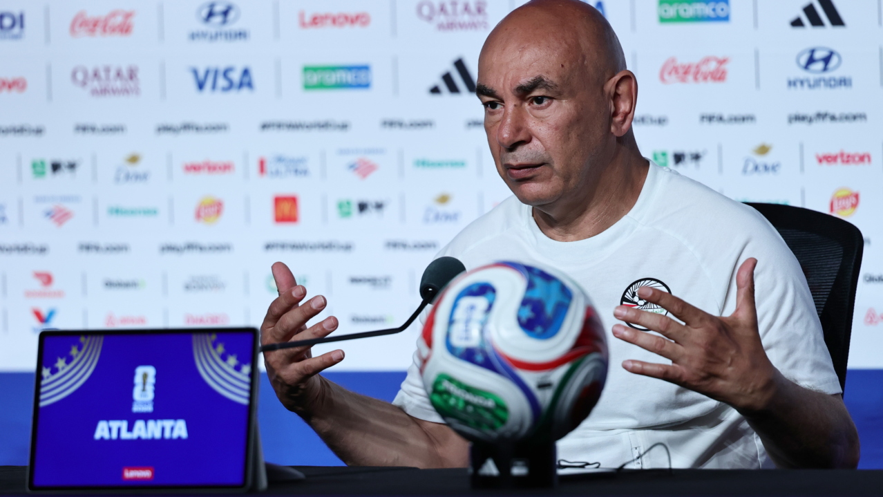 Egypt's head coach Hossam Hassan gives a press conference in Atlanta, Georgia, USA, 06 July 2026. Egypt will face Argentina on 07 July in their FIFA World Cup 2026 round of 16 match. EPA/RONALD WITTEK