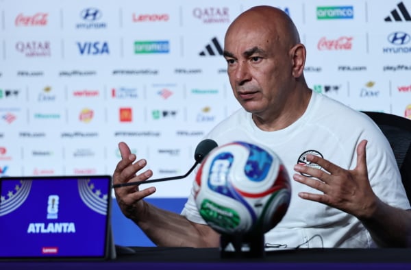 Egypt's head coach Hossam Hassan gives a press conference in Atlanta, Georgia, USA, 06 July 2026. Egypt will face Argentina on 07 July in their FIFA World Cup 2026 round of 16 match. EPA/RONALD WITTEK