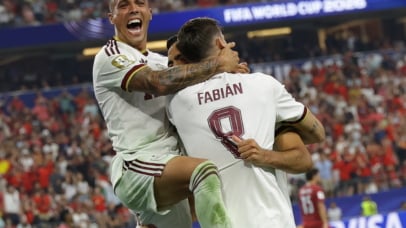 Mikel Merino (R) of Spain celebrates with Fabian Ruiz (C) and Pedro Porro (up) after scoring the 1-0 lead during the FIFA World Cup 2026 Round of 16 match Portugal against Spain, in Dallas, USA, 06 July 2026. EPA/CHRISTOPHER NEUNDORF