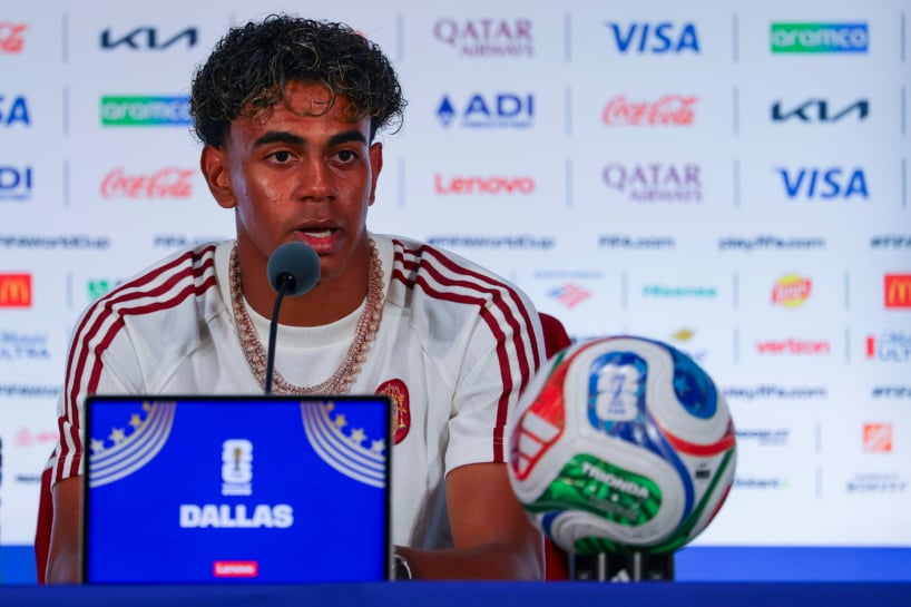 Spain’s national soccer player Lamine Yamal attends a press conference in Dallas, Texas, USA, 13 July 2026. Spain will face France on 14 July in a FIFA World Cup 2026 semi final match. EPA/CHRISTOPHER NEUNDORF
