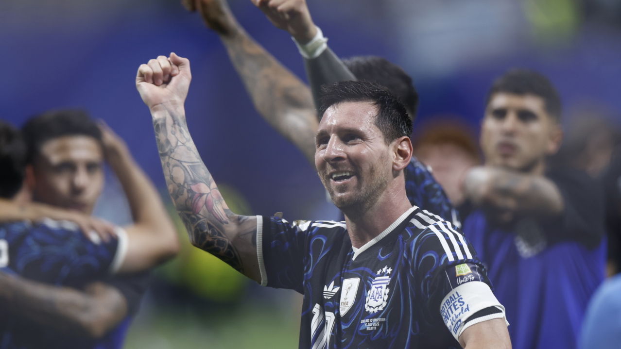 Lionel Messi of Argentina celebrates their victory after the FIFA World Cup 2026 semifinals match England against Argentina, in Atlanta, USA, 15 July 2026. EPA/WILL OLIVER
