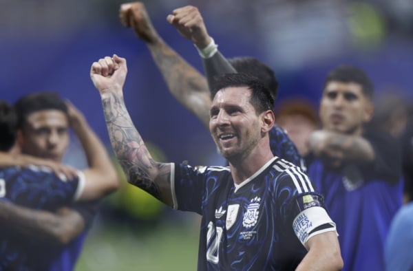 Lionel Messi of Argentina celebrates their victory after the FIFA World Cup 2026 semifinals match England against Argentina, in Atlanta, USA, 15 July 2026. EPA/WILL OLIVER