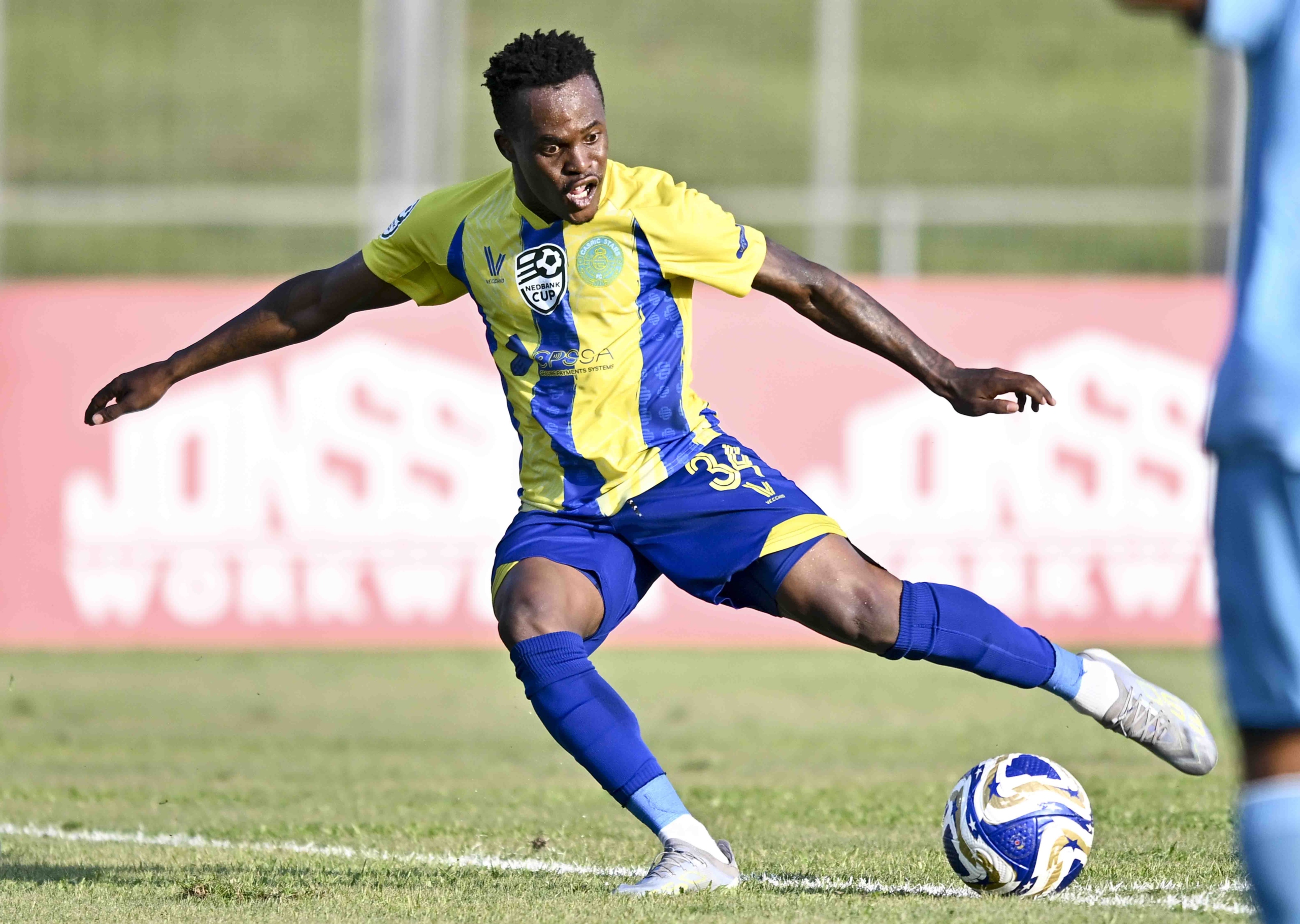 Mfundo Thikazi of Casric Stars FC during the 2026 Nedbank Cup semi-final match between Durban City and Casric Stars at Chatsworth Stadium, Durban on 4 April 2026 ©Gerhard Duraan/BackpagePix