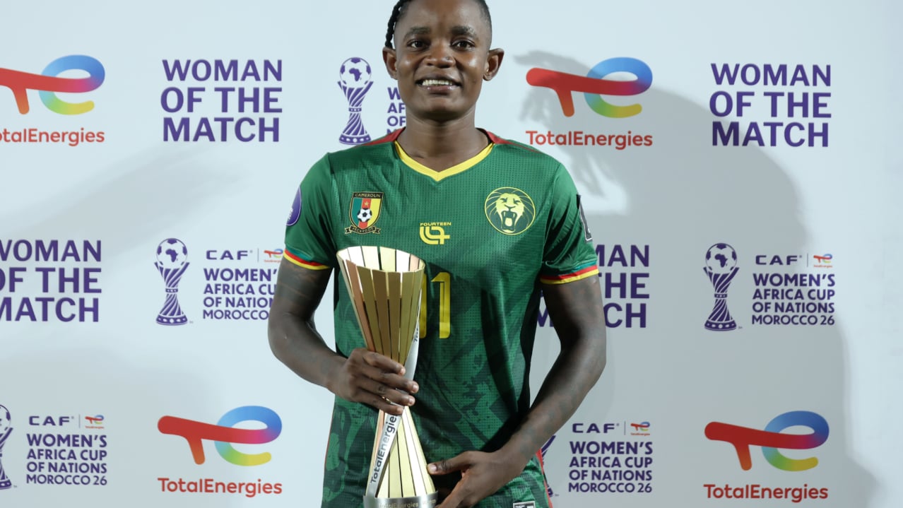 Marie Gisele Divine Ngah Manga of Cameroon awarded TotalEnergies Player of the Match during the 2026 Womens Africa Cup of Nations match between Cameroon and Mali at Larbi Zaouli Stadium in Casablanca, Morocco on 29 July 2026 ©Nour Aknajja/BackpagePix