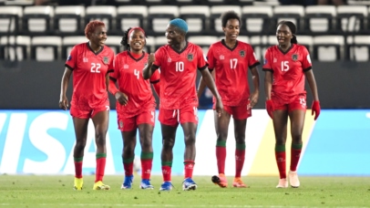 Temwa Chawinga of Malawi celebrates goal with team players during the 2026 Womens Africa Cup of Nations football match between Nigeria and Malawi at Al Medina Stadium in Rabat, Morocco on 28 July 2026 ©Nokwanda Zondi/BackpagePix