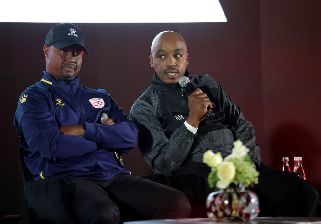 Khalil Ben Youssef, coach of Durban City and Abram Mongoya during Betway Premiership 2026/27 launch at The Venue in Houghton in Johannesburg, on 29 July 2026 ©Samuel Shivambu/BackpagePix