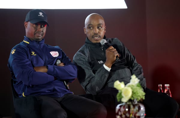 Khalil Ben Youssef, coach of Durban City and Abram Mongoya during Betway Premiership 2026/27 launch at The Venue in Houghton in Johannesburg, on 29 July 2026 ©Samuel Shivambu/BackpagePix