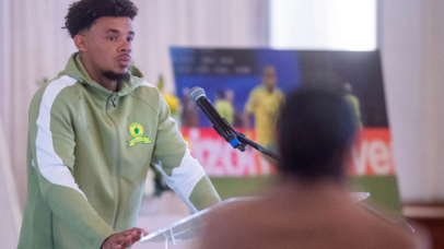 South Africa captain and Sundowns teammate Ronwen Williams pay s tribute to Jayden Adams during the Jayden Adams Memorial Service at the Stellenbosch Town Hall on 16 July 2026 © Reinhardt Hamman/BackpagePix