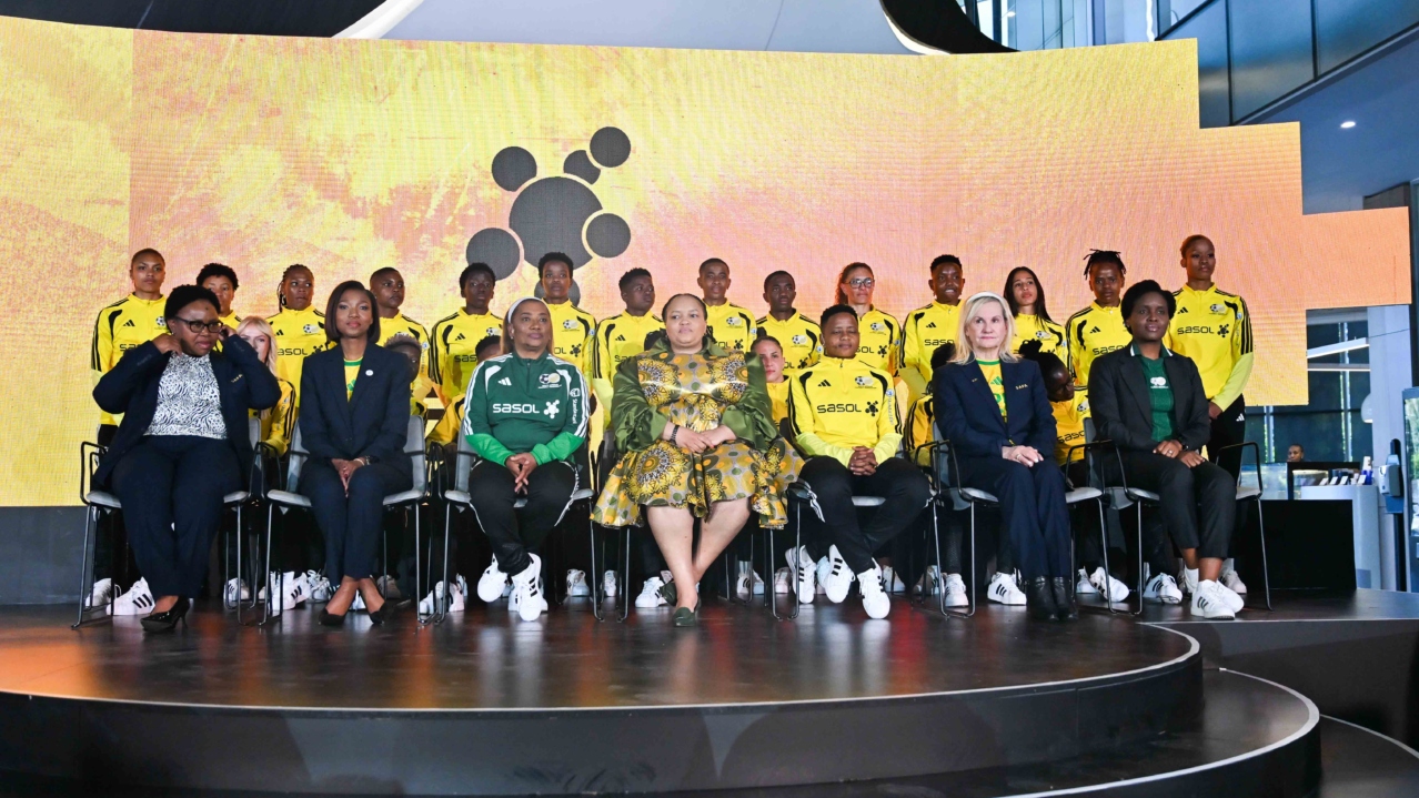 Players and Dignitaries during the Banyana Banyana Squad Announcement and Send Off at Sasol Place in Sandton on 17 July 2026 ©Alche Greeff/BackpagePix