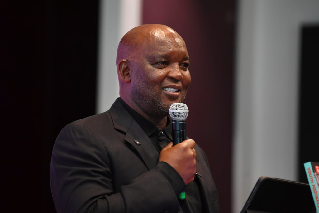 Pitso Mosimane during the Pitso Mosimane Youth Football Coaching Manual Launch at Sandton Sun in Johannesburg on 23 July 2026 ©Phakamisa Lensman/Backpagepix