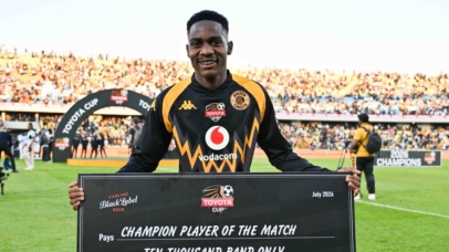 Mfundo Vilakazi of Kaizer Chiefs receives man of the match during the 2026 Toyota Cup match between Kaizer Chiefs and Scottland FC at Royal Bafokeng Stadium in Rustenburg on 26 July 2026 © Alche Greeff/BackpagePix