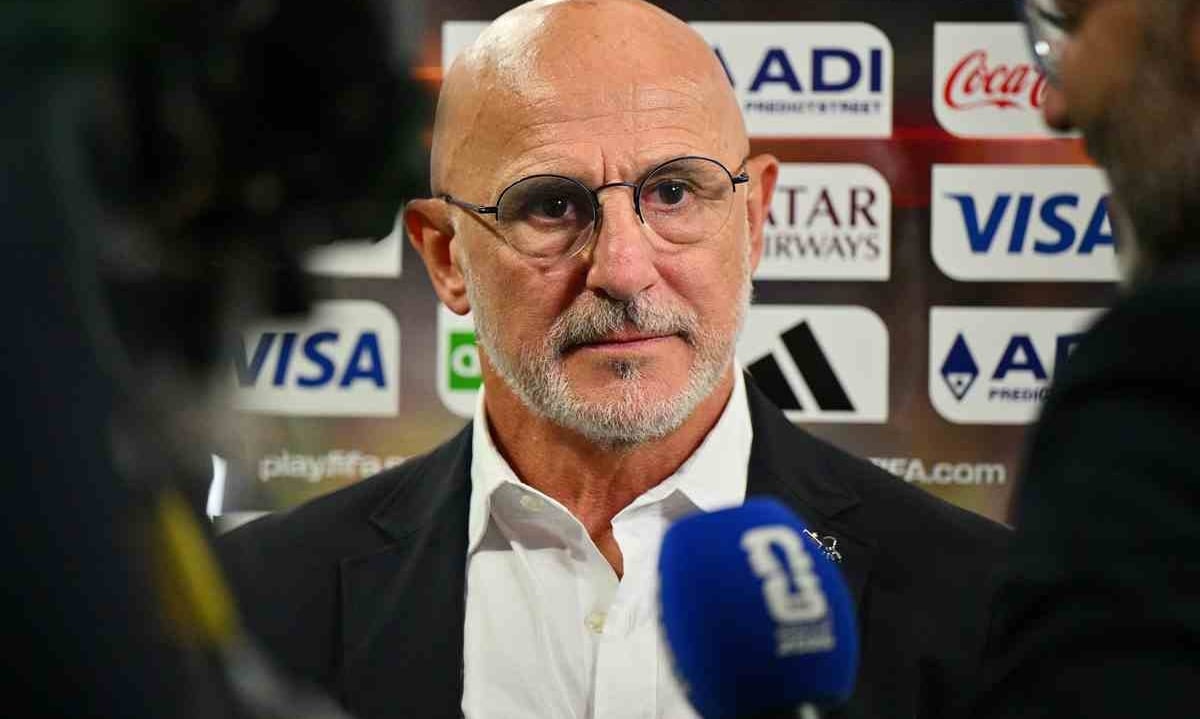 Spain's head coach Luis de la Fuente is interviewed after winning the FIFA World Cup 2026 semifinals match France against Spain, in Dallas, USA, 14 July 2026. EPA/SAM WASSON