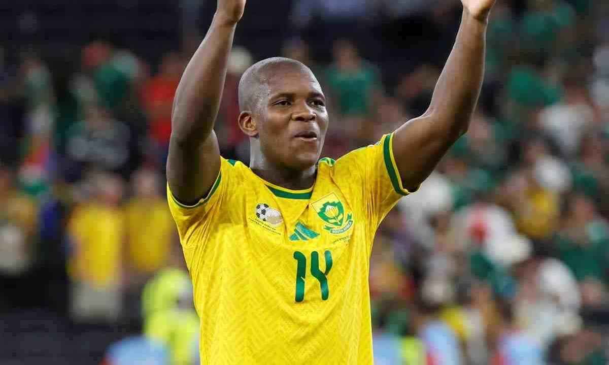 Mbekezeli Mbokazi of South Africa celebrates victory during the FIFA World Cup 2026 match between South Africa and South Korea at the Monterrey Stadium, Mexico on 24 June 2026 ©Gavin Barker/BackpagePix