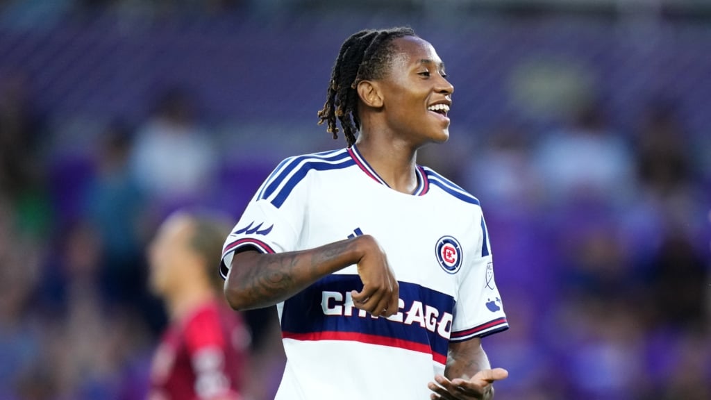 ORLANDO, FLORIDA - AUGUST 19: Puso Dithejane #12 of Chicago Fire celebrates scoring his team's first goal during the MLS match between Orlando City SC and Chicago Fire FC at Inter&Co Stadium on August 19, 2026 in Orlando, Florida. (Photo by Rich Storry/Getty Images)