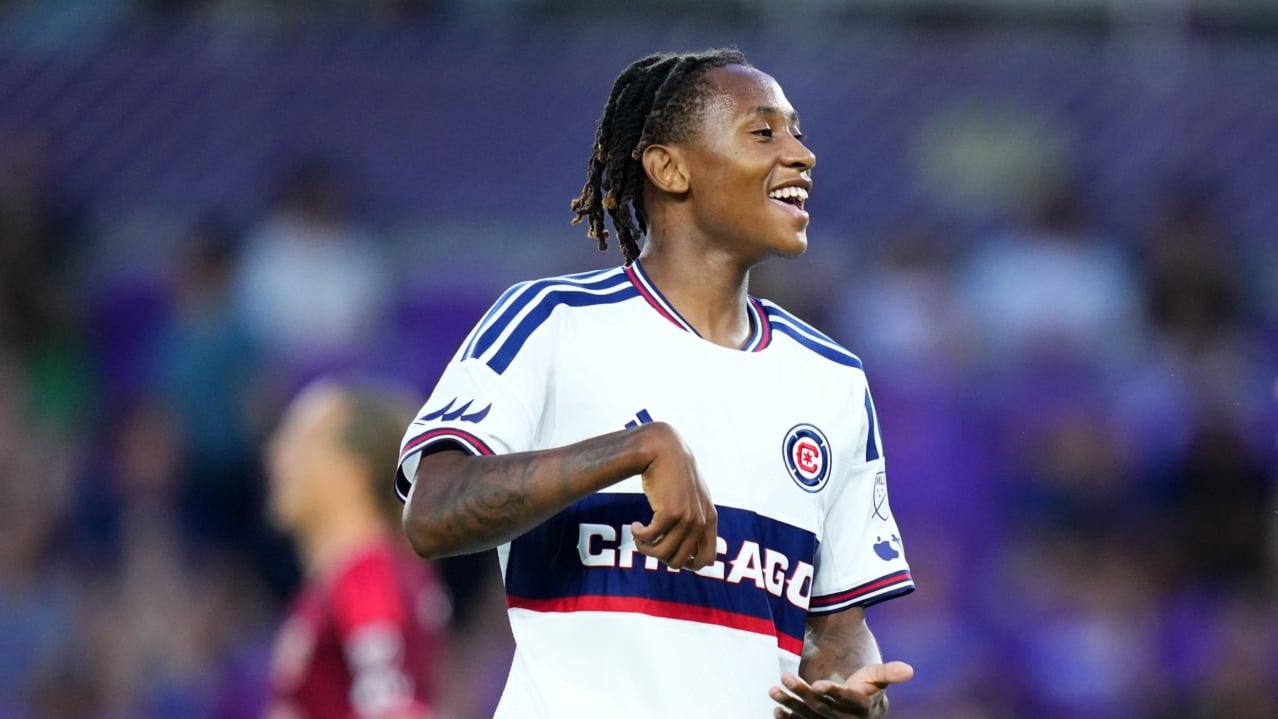 ORLANDO, FLORIDA - AUGUST 19: Puso Dithejane #12 of Chicago Fire celebrates scoring his team's first goal during the MLS match between Orlando City SC and Chicago Fire FC at Inter&Co Stadium on August 19, 2026 in Orlando, Florida. (Photo by Rich Storry/Getty Images)