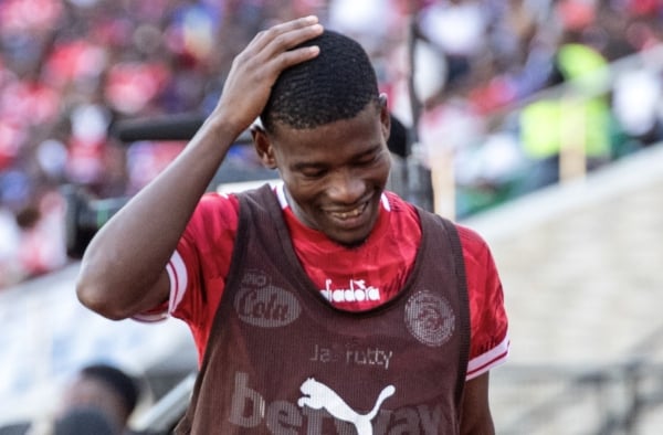 Neo Maema of Simba reacts during the CAF Champions League 2025/26 match between Simba and Nsingizini Hotspurs at Benjamin Mkapa Stadium in Dar Es Salaam, Tanzania on 26 October 2025 ©Loveness Bernard/BackpagePix