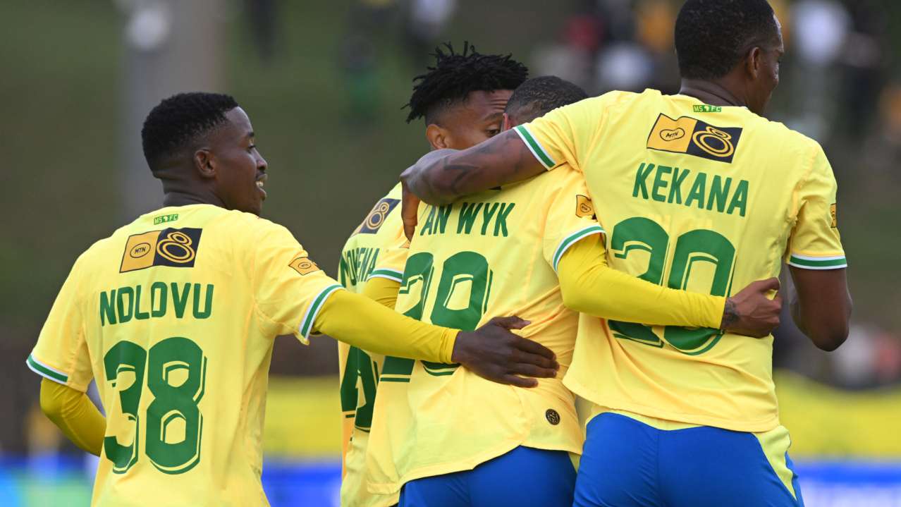 Antonio Van Wyk of Mamelodi Sundownscelebrates goal during the 2026 MTN8 Semi Final 2nd Leg match between Golden Arrows and Mamelodi Sundowns at King Zwelithini Stadium in Umlazi on 30 August 2026 ©Sydney Mahlangu/BackpagePix