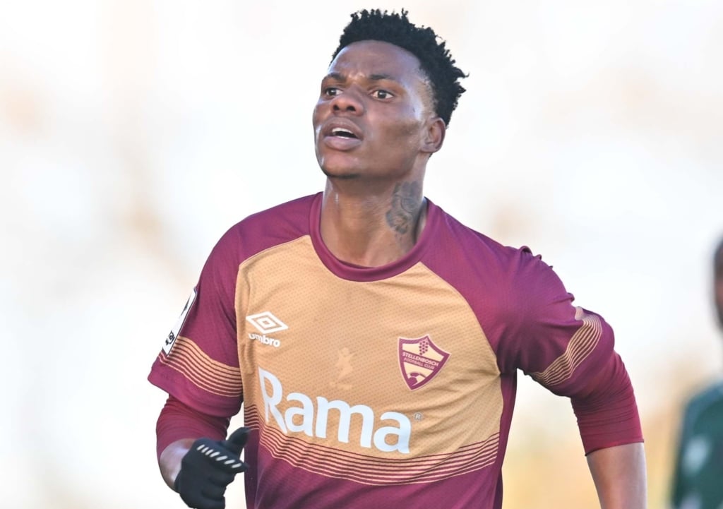 Sinoxolo Kwayiba of Stellenbosch FC during the Betway Premiership 2026/27 match between Stellenbosch FC and Amazulu FC at Sugar Ray Xulu Stadium in Durban on 1 August 2026 ©Alche Greeff/BackpagePix