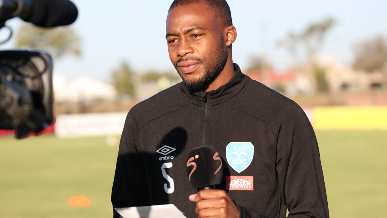 Siphamandla Ncanana of Durban City is interviewed during Betway Premiership 2026/27 match between Sekhukhune United and Durban City at Seshego Stadium in Polokwane on 01 August 2026 ©Brian Rikhotso/BackpagePix