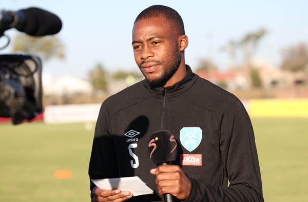 Siphamandla Ncanana of Durban City is interviewed during Betway Premiership 2026/27 match between Sekhukhune United and Durban City at Seshego Stadium in Polokwane on 01 August 2026 ©Brian Rikhotso/BackpagePix