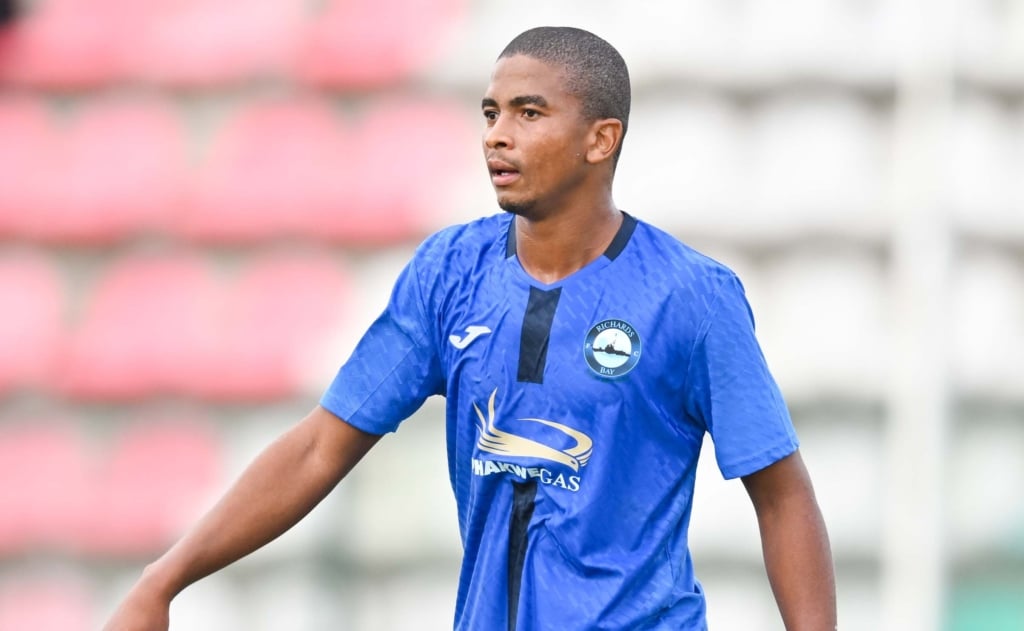 Nqaba Xulu of Richards Bay during the Betway Premiership 2026/27 match between Richards Bay and Polokwane City at Umhlathuze Sports Complex in Richards Bay on 2 August 2026 ©Alche Greeff/BackpagePix