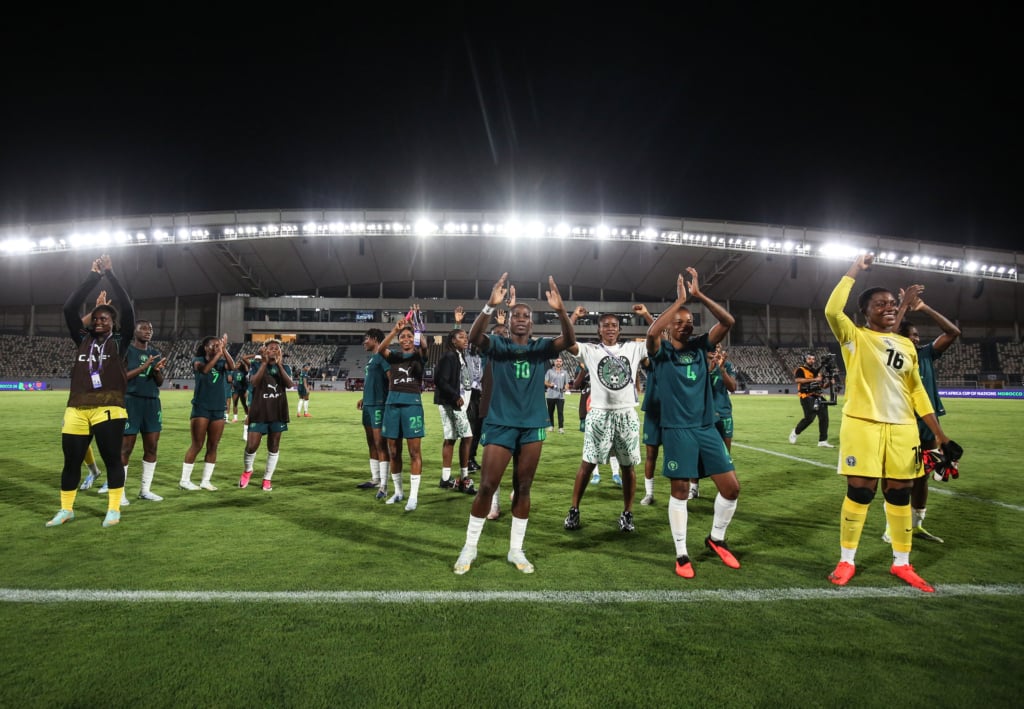 Christy Onyenaturuchi Ucheibe of Nigeria celebrates victory during the 2026 Womens Africa Cup of Nations match between Egypt and Nigeria in Rabat, Morocco on 04 August 2026 ©Weam Mostafa/BackpagePix