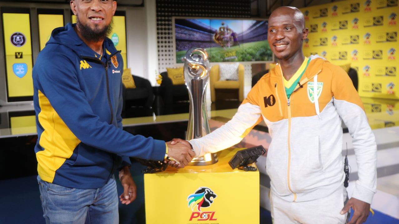 Brandon Petersen of Kaizer Chiefs and Nduduzo MOLI of Golden Arrows during 2026 MTN8 Launch at Supersport Studio in Johannesburg, on 05 August 2026 ©Samuel Shivambu/BackpagePix